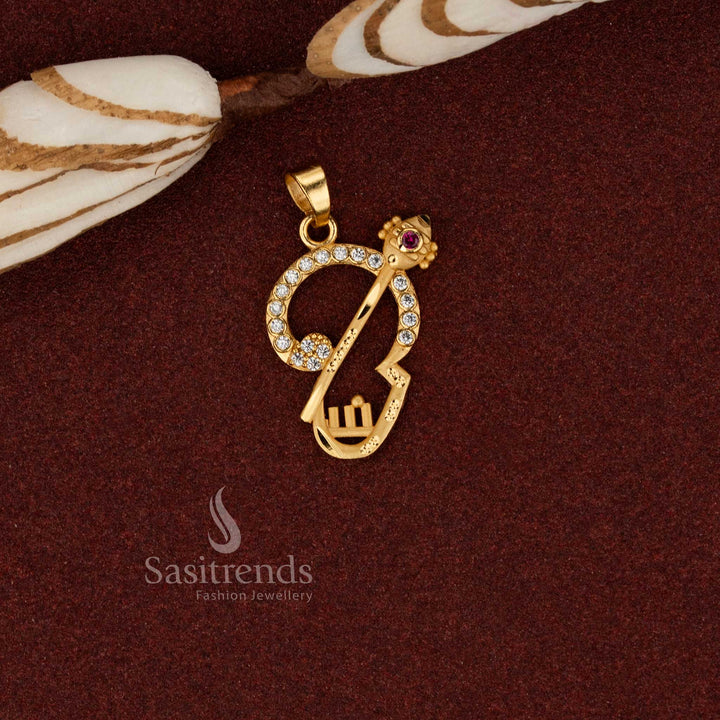 Sasitrends real gold look traditional ethnic om ad stone forming pendant crafted with 24K micro gold plated finish for elegant cultural styling