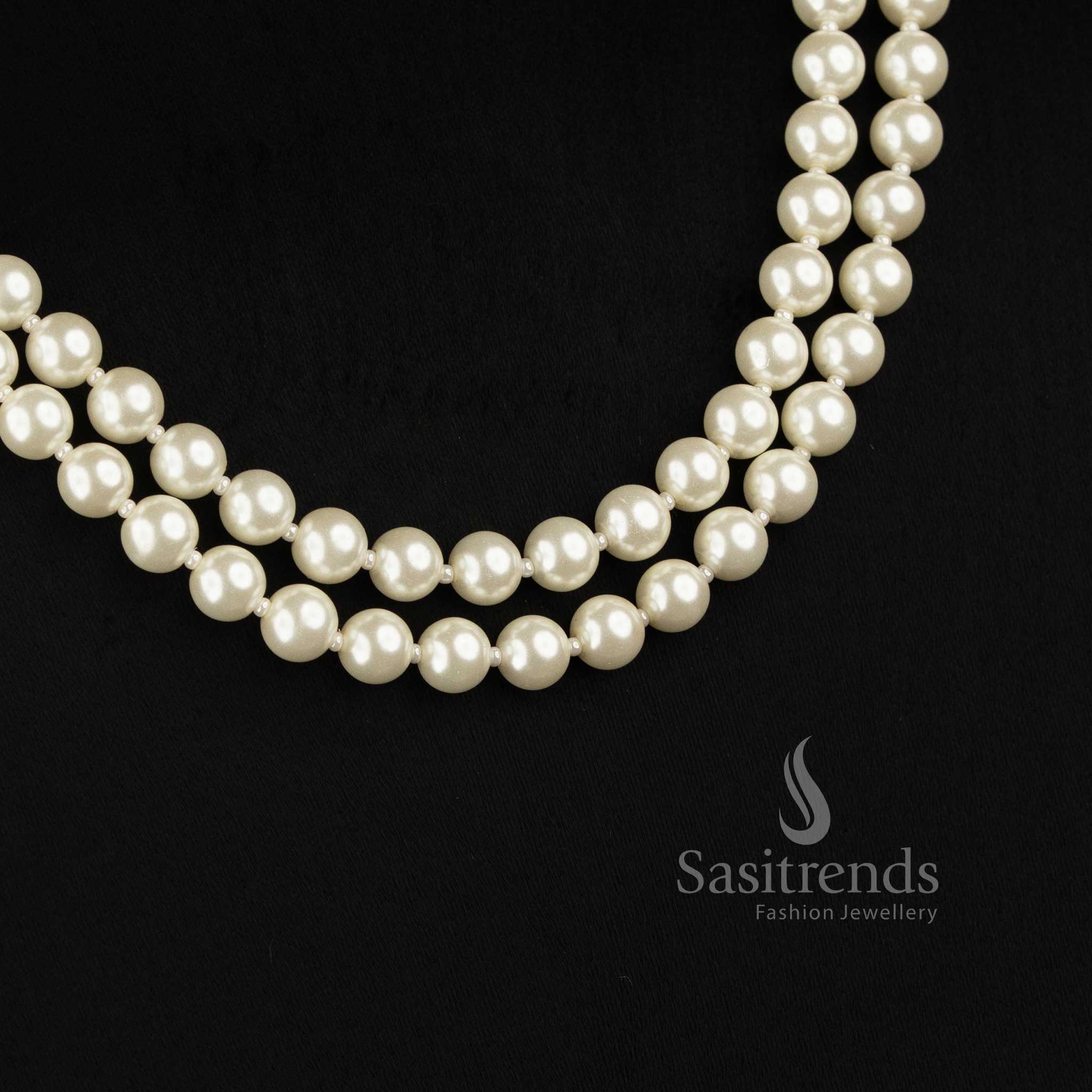 Sasitrends shell pearl long necklace jewellery set with double and triple layer traditional statement design