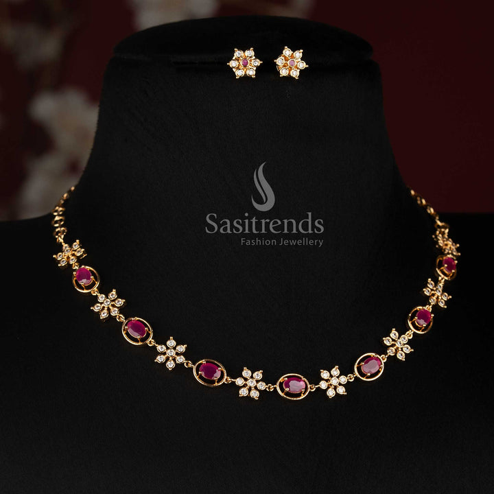 Sasitrends short and long Impon Addigai micro gold plated oval floral necklace