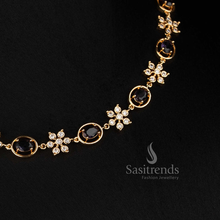 Sasitrends short and long oval Impon Addigai floral micro gold plated necklace set