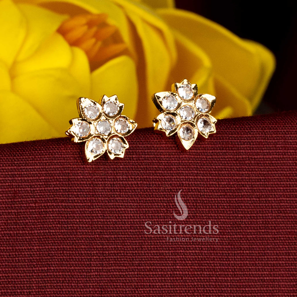 Sasitrends premium traditional impon addigai floral white ad stone screw back stud earrings for temple and festive wear