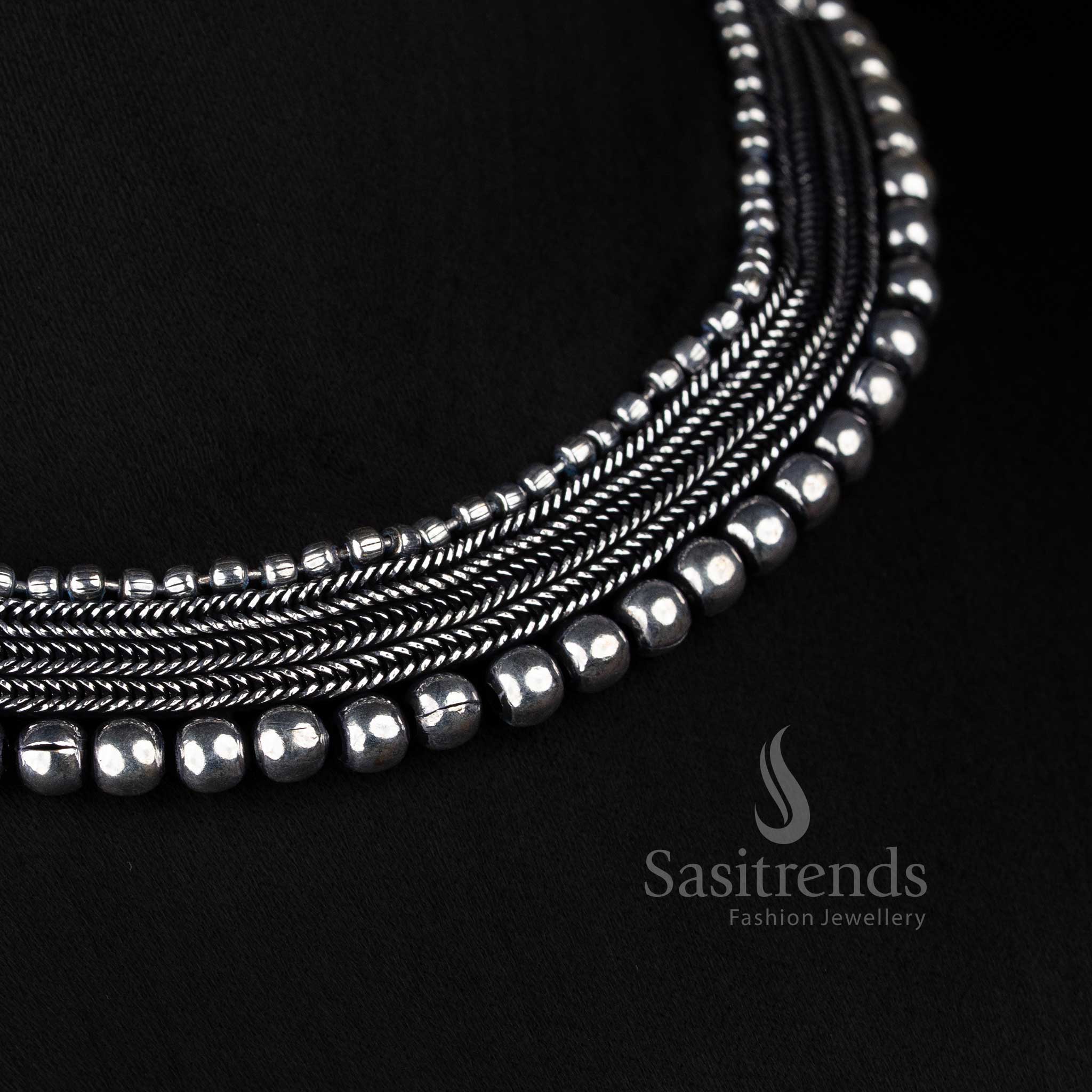 Sasitrends statement oxidised choker necklace designed with bold bead elements inspired by tribal style for striking ethnic fashion