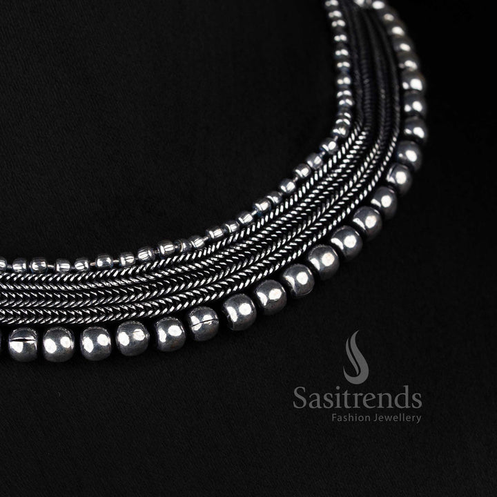 Sasitrends statement oxidised choker necklace designed with bold bead elements inspired by tribal style for striking ethnic fashion
