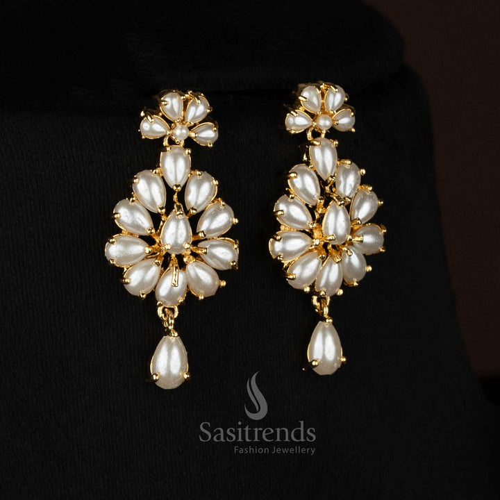 Sasitrends elegant micro gold plated pearl necklace set with centre drop pendant for Diwali and Pongal functions