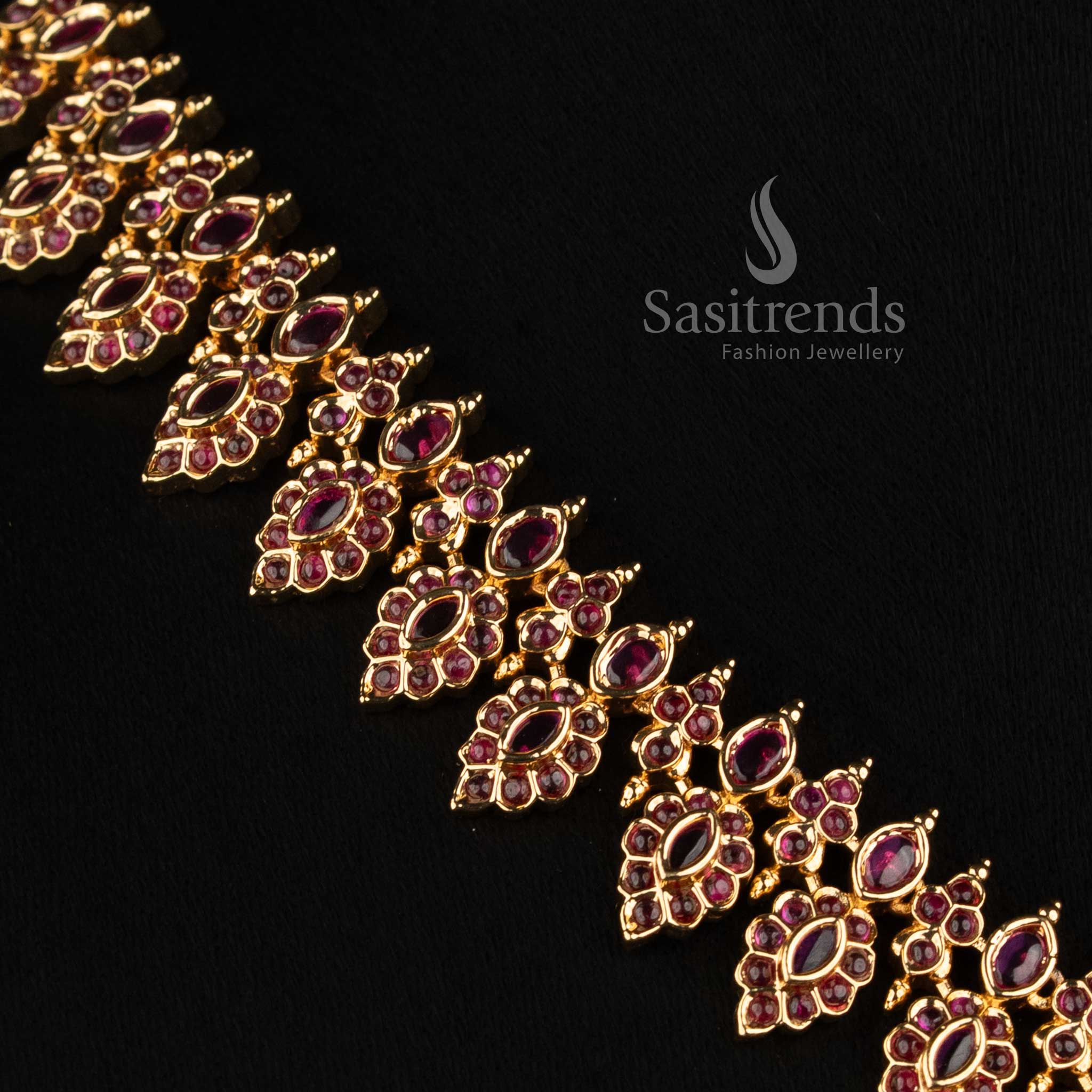 Sasitrends stunning micro gold plated leaf link AD stone necklace jewellery set with pearl drops