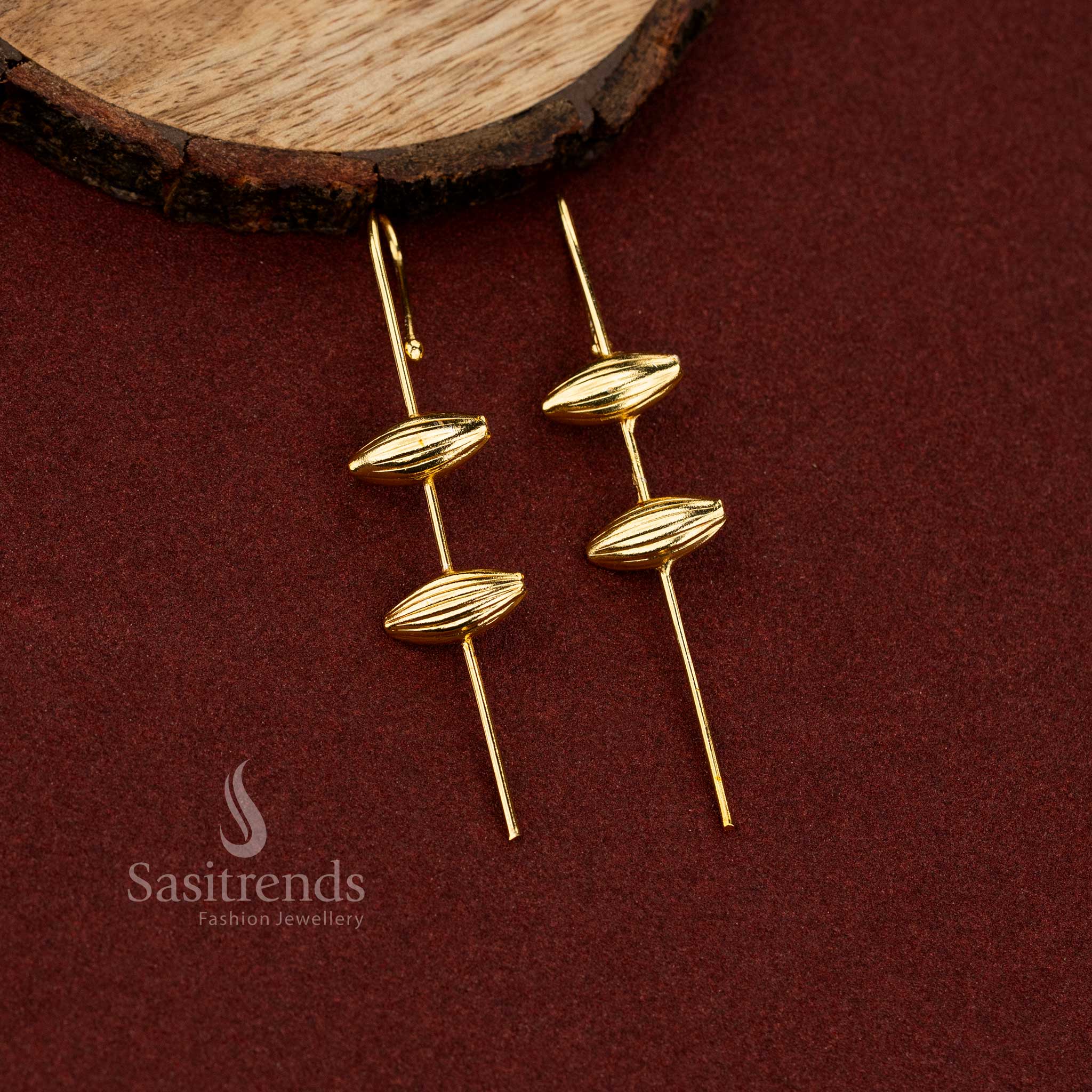 Sasitrends stylish 24K gold plated ear cuff earrings designed with graceful detailing for girls who love contemporary fashion jewellery