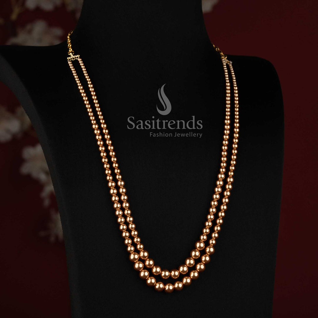 Sasitrends Swarovski replica golden pearl threaded necklace with double-strand design 
