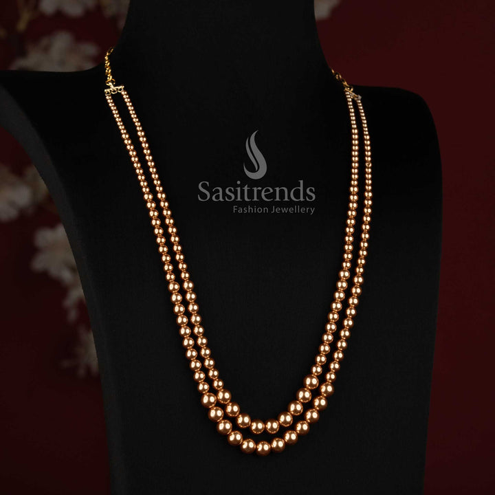 Sasitrends Swarovski replica golden pearl threaded necklace with double-strand design 