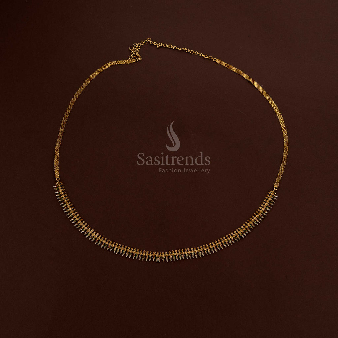 Multi colour temple matte gold plated floral jasmine bud American diamond hipbelt designed for bridal jewellery wedding ceremonies and saree styling - Sasitrends