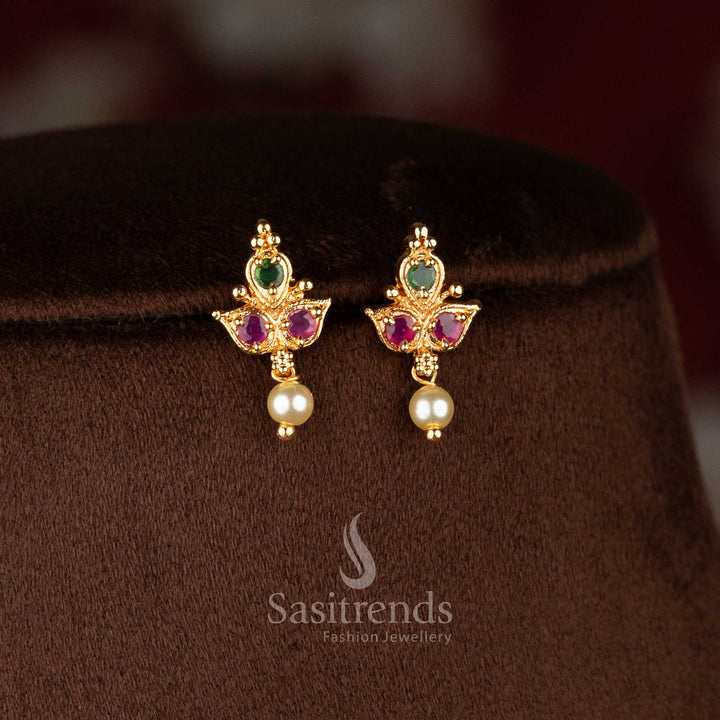 Sasitrends temple style micro gold plated floral chandbali necklace jewellery set crafted with pearl drop pattern for cultural and traditional styling