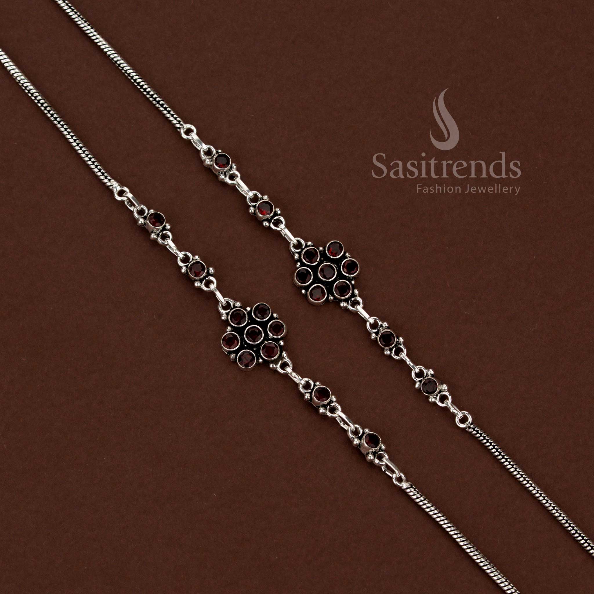 Sasitrends timeless oxidised flower link chain red anklets created for daily comfort and effortless styling