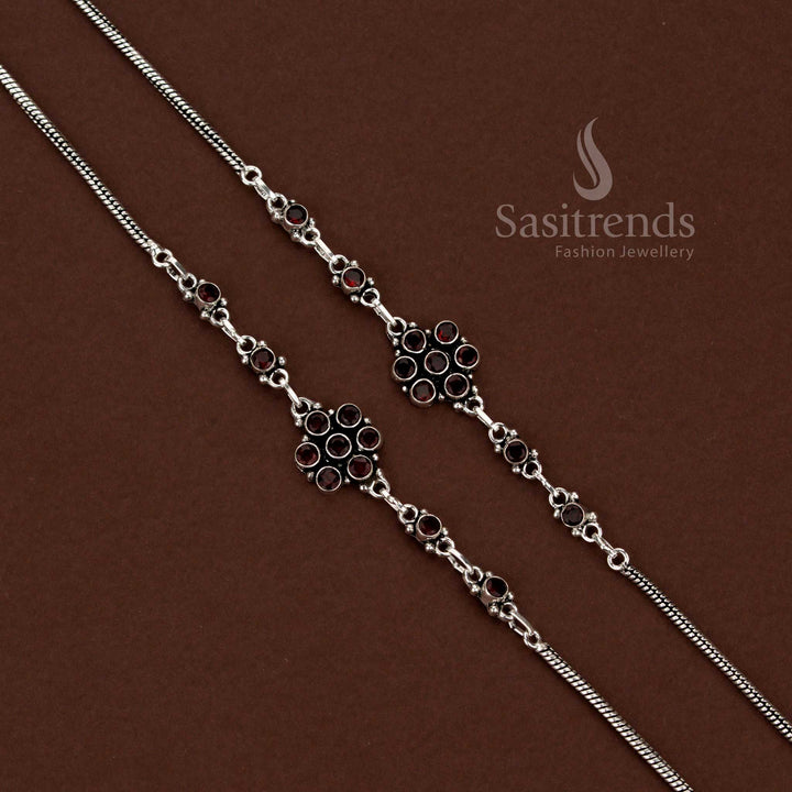 Sasitrends timeless oxidised flower link chain red anklets created for daily comfort and effortless styling