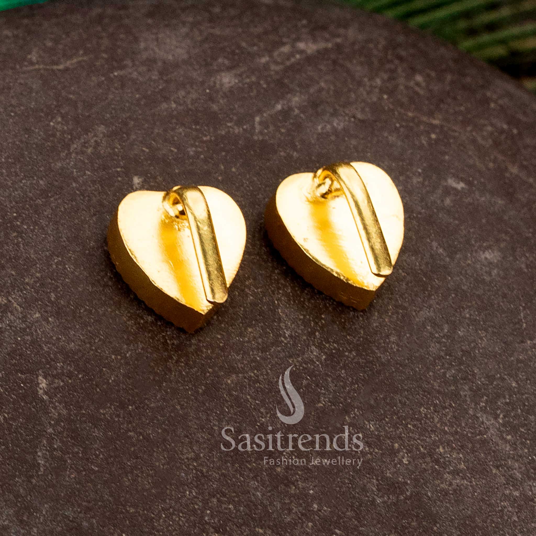 Sasitrends 24k jadau gold plated heart stone bugadi stud earrings featuring rich traditional structure ideal for bridal and festive occasions