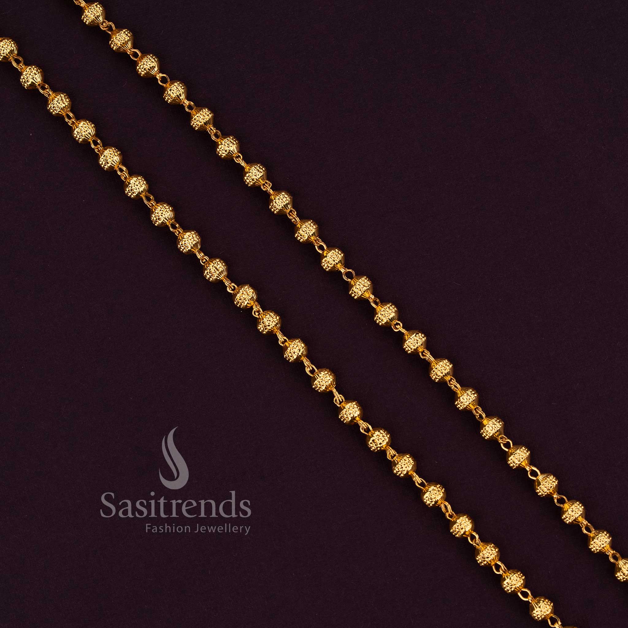 Sasitrends traditional 24K micro gold plated designer ball chain with detailed textured bead link structure offering elegant real gold look appeal in 1 gram jewellery style