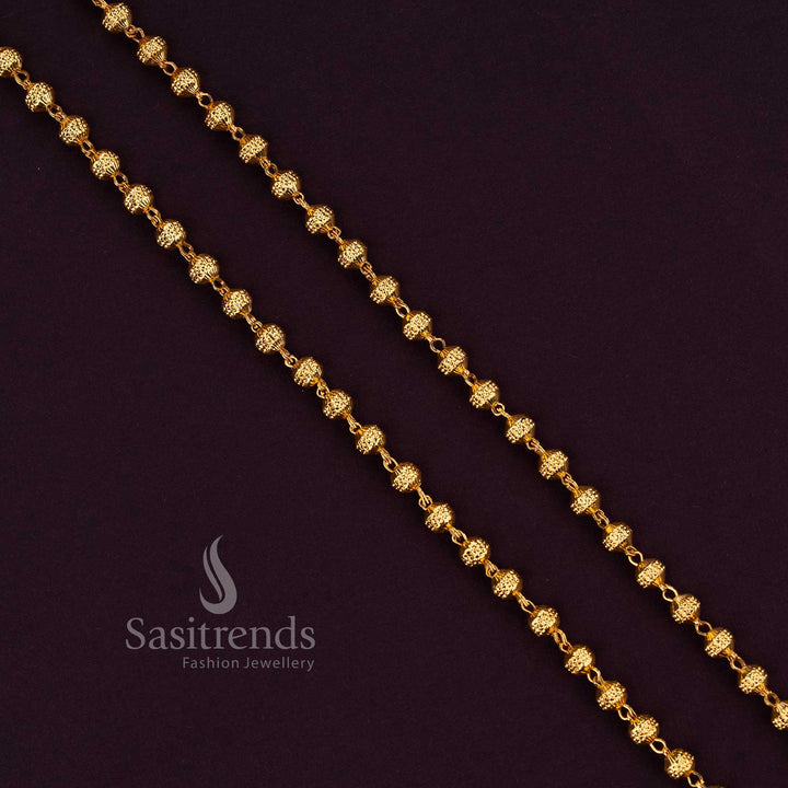 Sasitrends traditional 24K micro gold plated designer ball chain with detailed textured bead link structure offering elegant real gold look appeal in 1 gram jewellery style