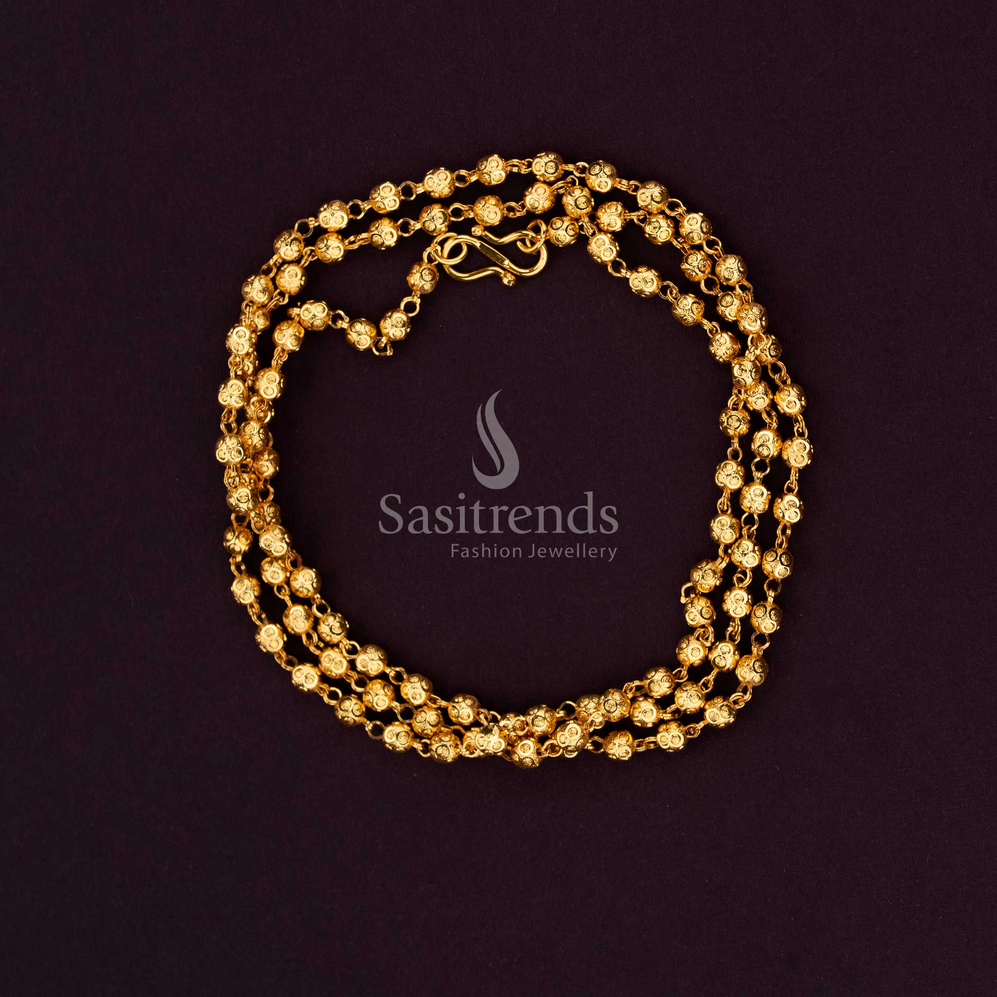Sasitrends 24K micro gold plated designer ball chain collection featuring structured spherical bead link alignment