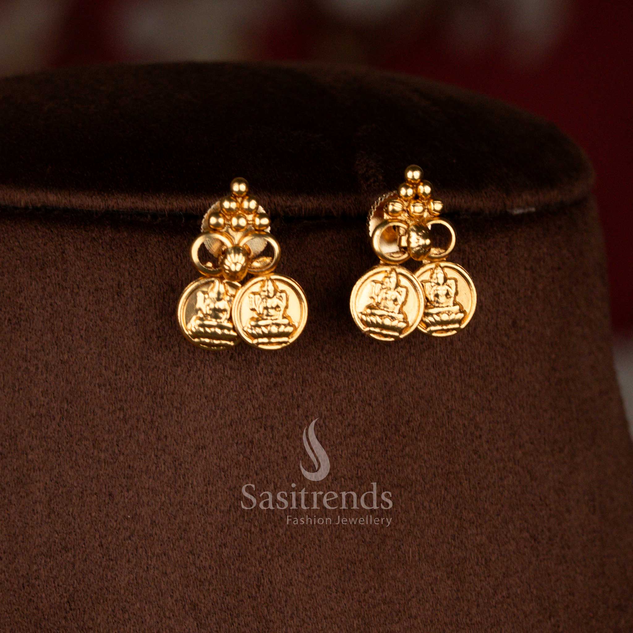 Sasitrends budget friendly traditional temple style matte gold Lakshmi coin necklace with structured border layout