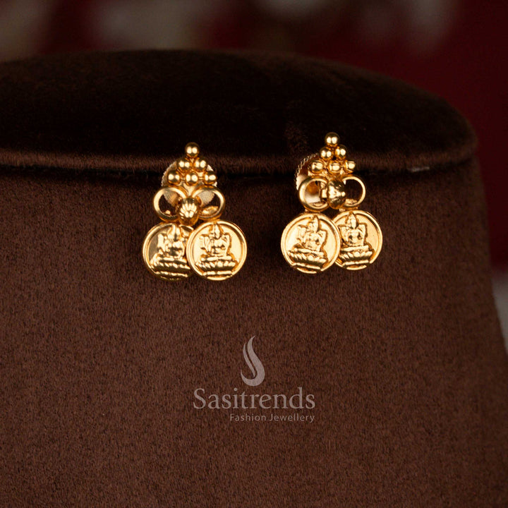 Sasitrends budget friendly traditional temple style matte gold Lakshmi coin necklace with structured border layout