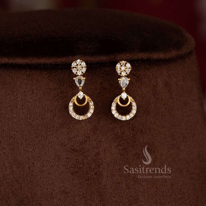 Sasitrends traditional crescent moon design matte gold plated necklace set with white American Diamond stones