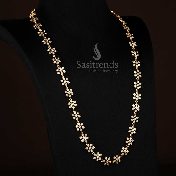 Guaranteed Traditional Floral Link Impon Addigai Micro Gold Plated AD Stone Long Haram Necklace | One Gram Jewellery