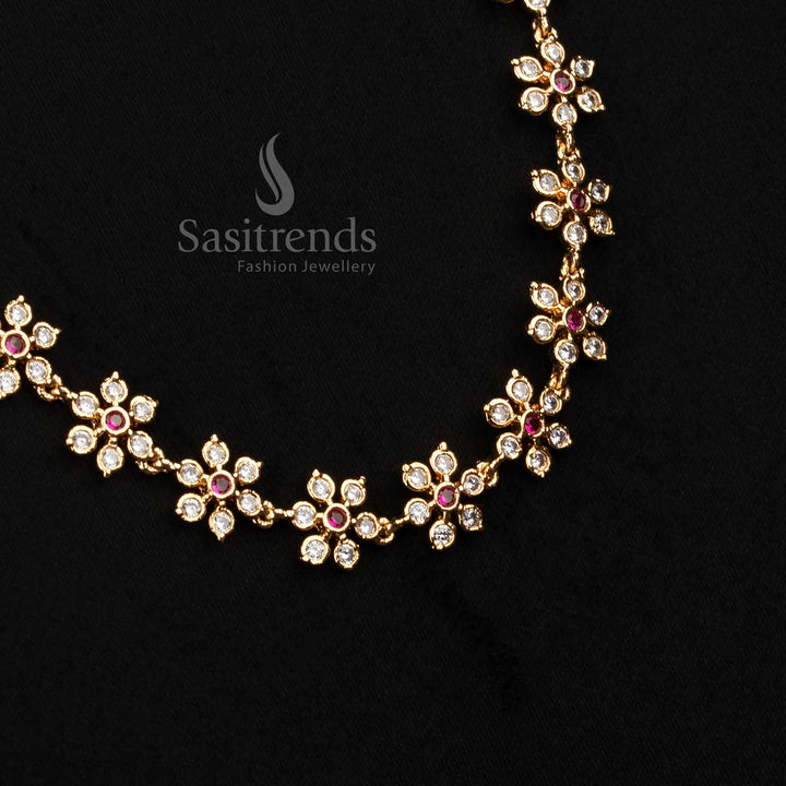 Sasitrends guaranteed festive wear impon addigai white ruby necklace crafted with 24k pure gold micro plating