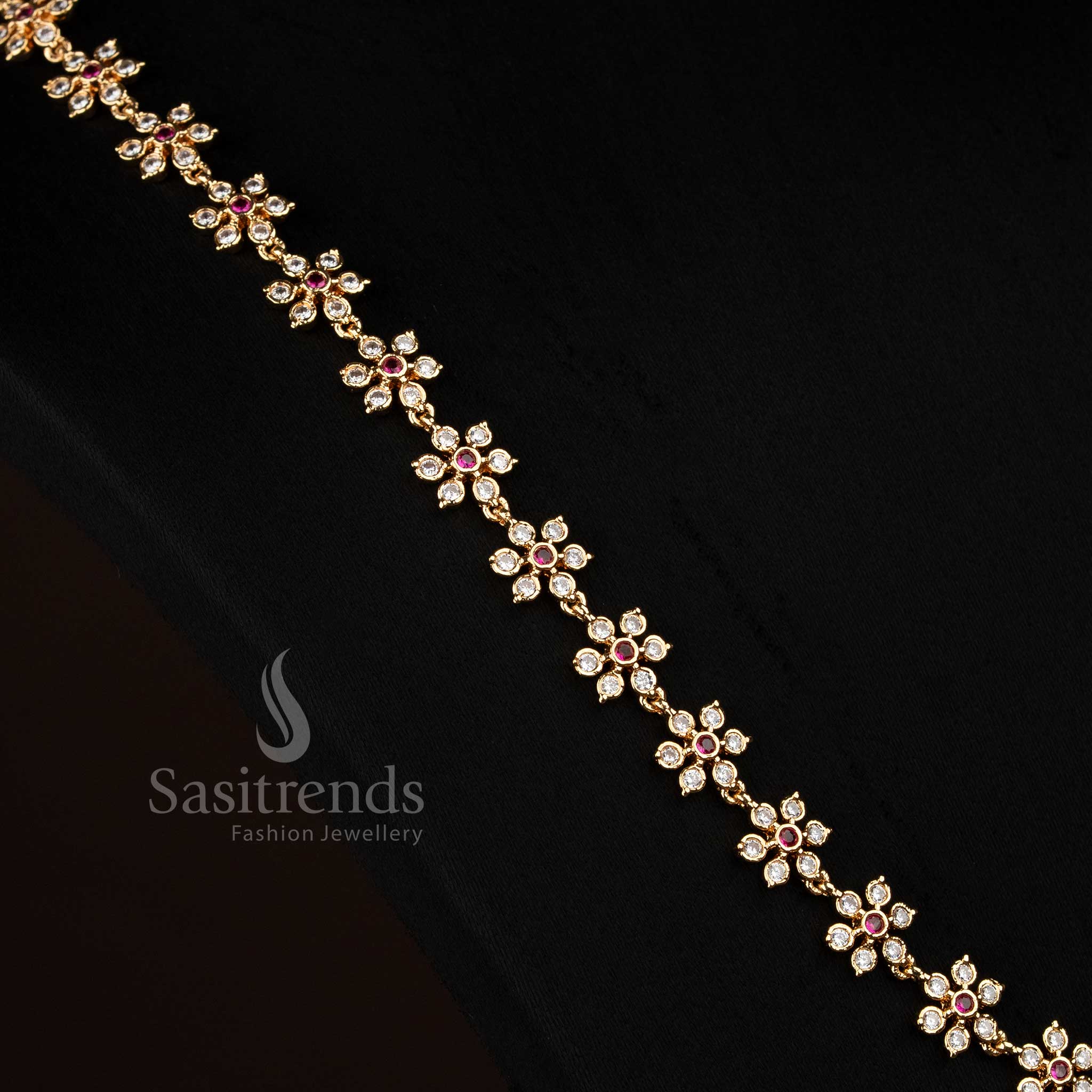 Sasitrends guaranteed wedding wear impon addigai white ruby necklace crafted with one gram pure gold micro plating