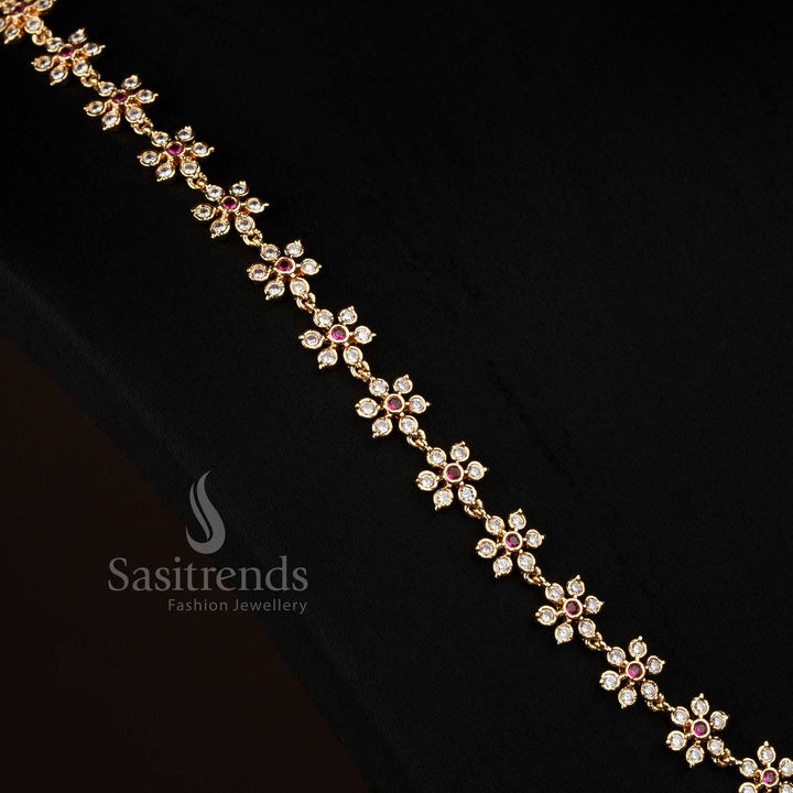 Sasitrends guaranteed wedding wear impon addigai white ruby necklace crafted with one gram pure gold micro plating