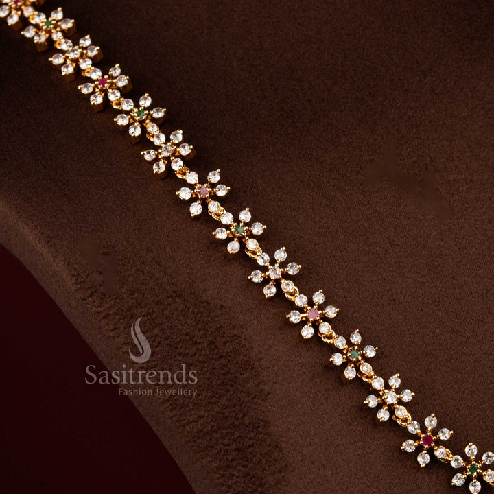 Amazing Micro Gold Plated Floral Short & Long Necklace Jewellery Set with American Diamond Stones | One Gram Guaranteed Festive Wear - Sasitrends