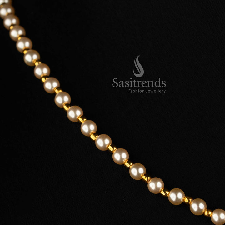 Sasitrends 24K Micro Gold Plated Pearl Necklace with Continuous Beaded Structure for Traditional Styling 