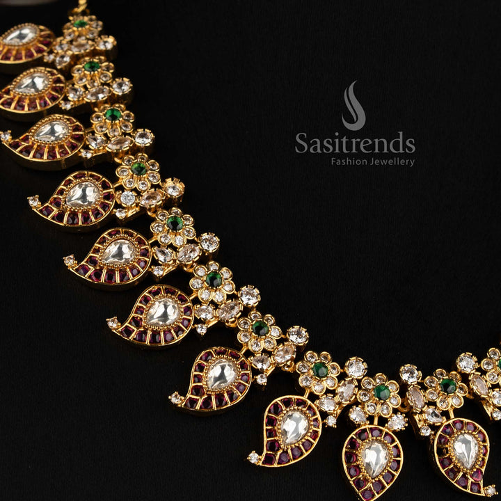 Sasitrends traditional mango paisley AD stone micro gold plated necklace set with matching earrings