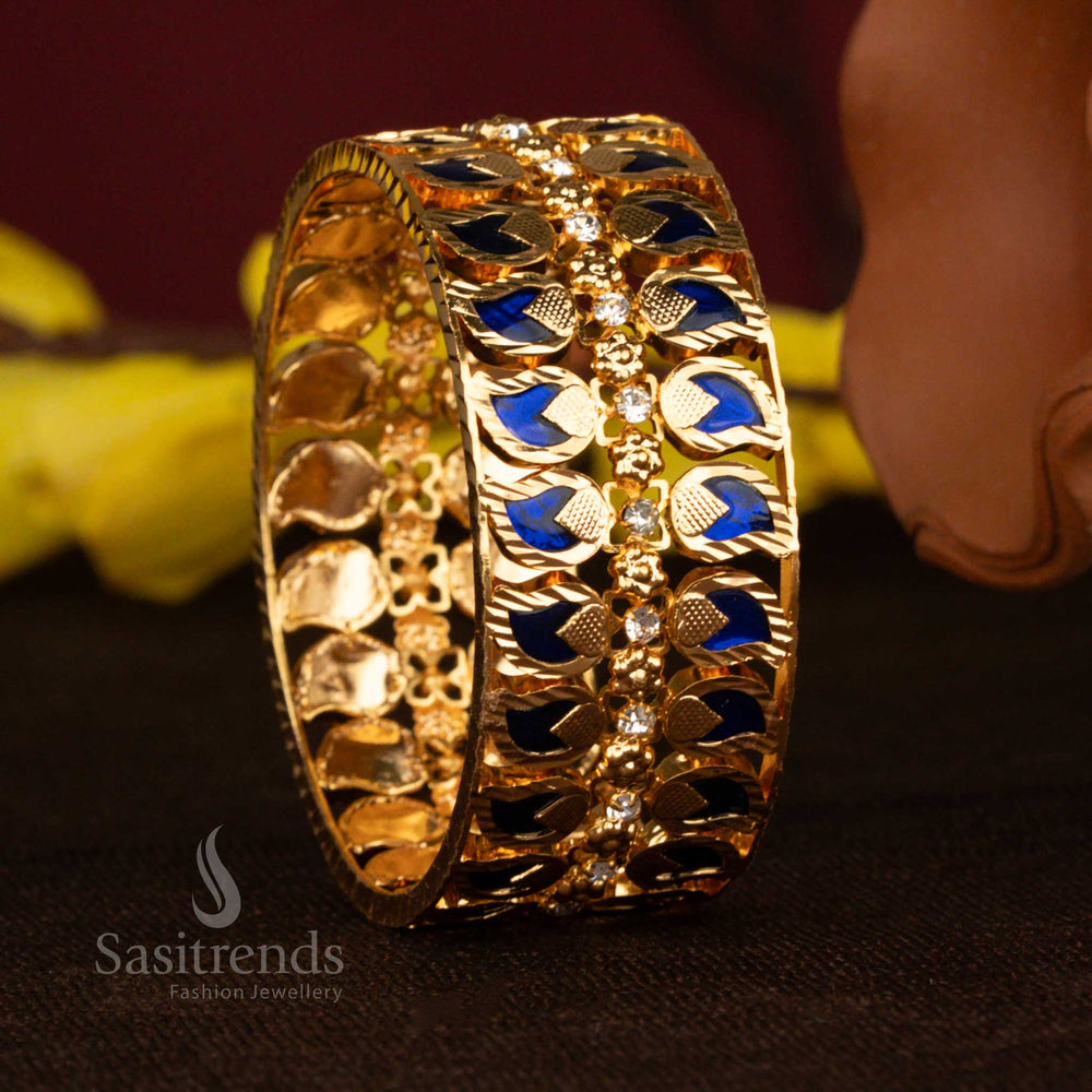 Sasitrends South Indian mango blue palakka temple design bangle in micro gold plated 1 gram jewellery style 