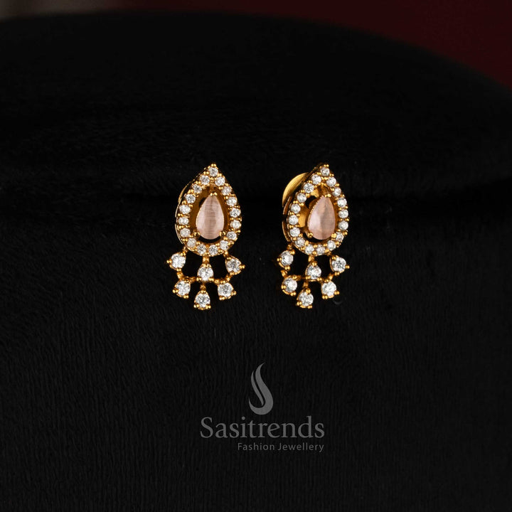 Sasitrends traditional matte gold temple necklace set with mesh choker, teardrop stone pendant and matching earrings
