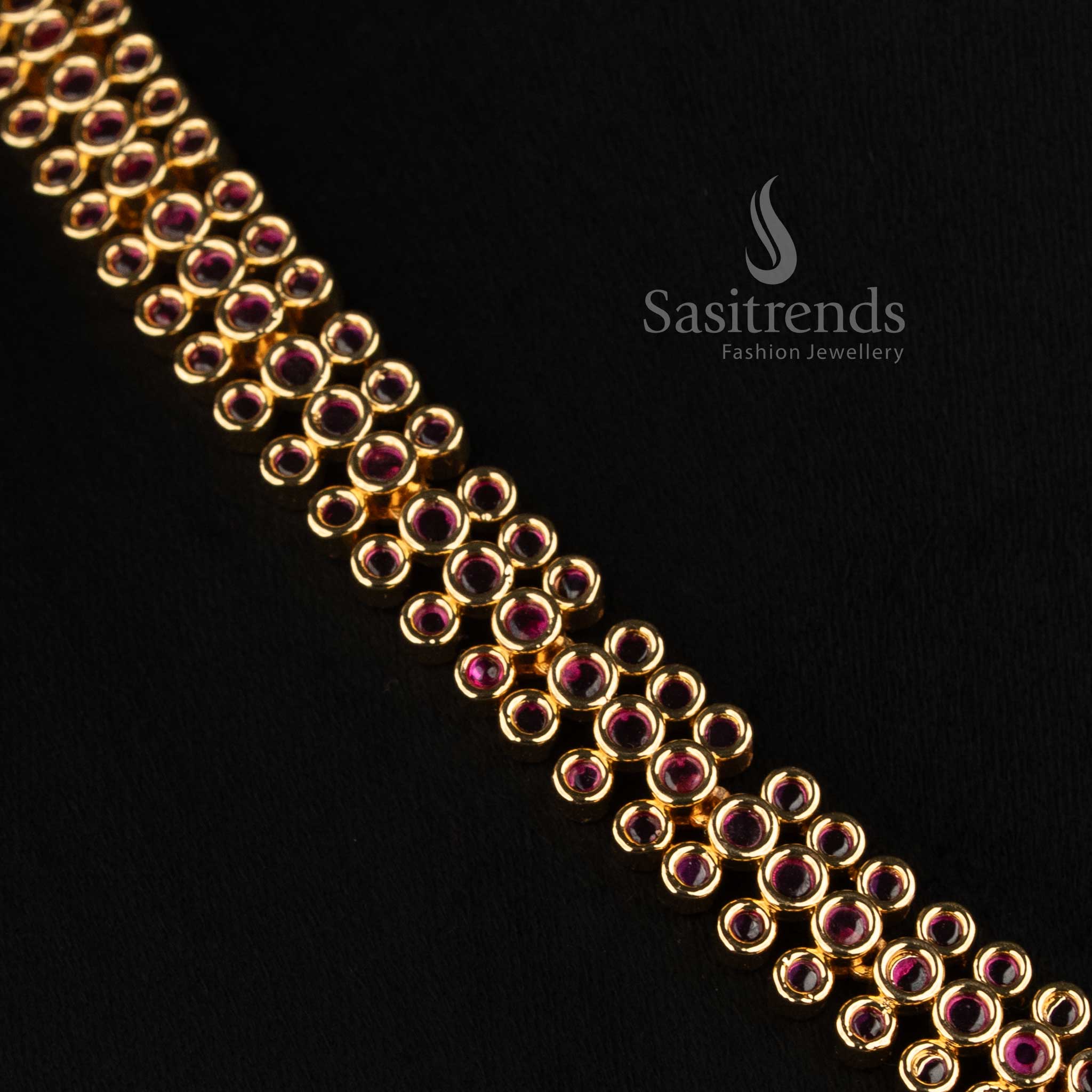 Sasitrends traditional micro gold plated double row AD stone necklace jewellery set with pearl drops