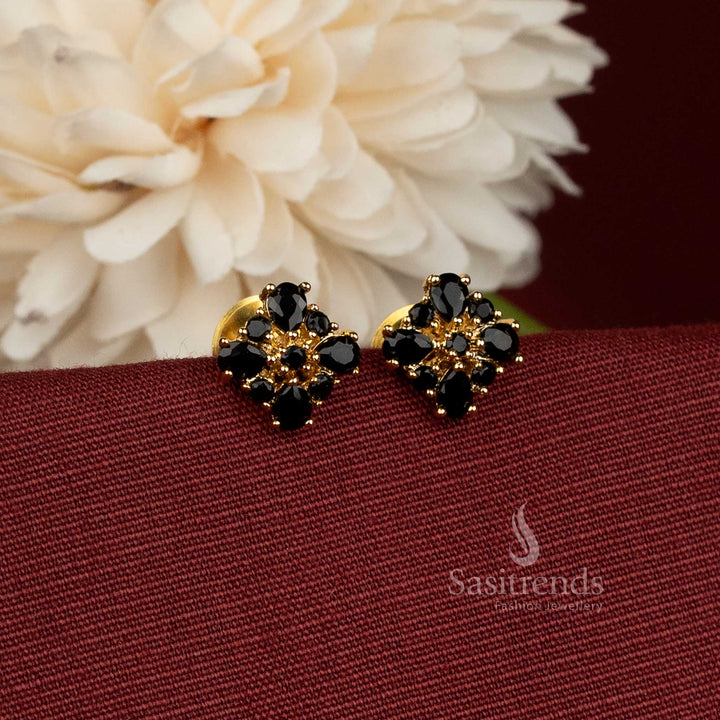 Sasitrends Traditional Four-Petal Flower Stud Earrings with Micro Gold Plating and Pearl Accents