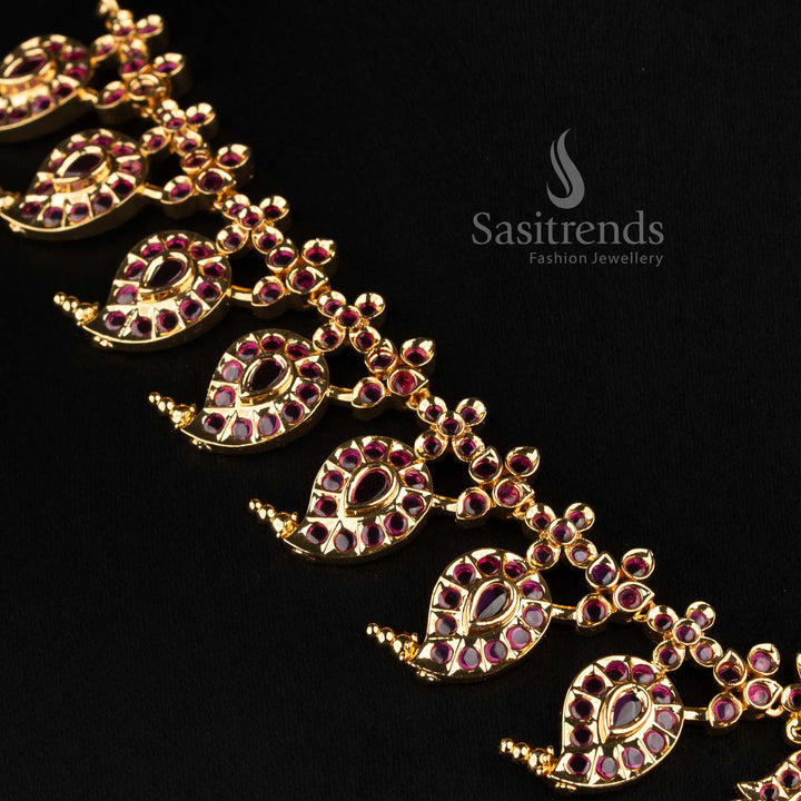 Sasitrends traditional micro gold plated mango paisley AD stone necklace jewellery set with pearl drops