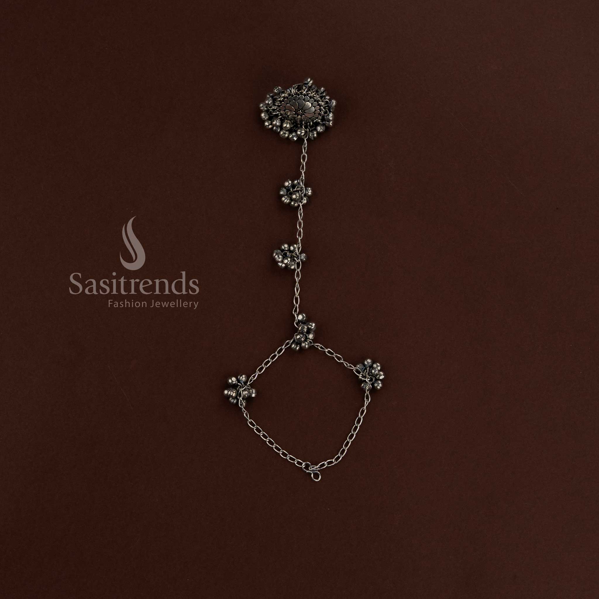 Sasitrends traditional Navarathri oxidised finger ring and kada bracelet jewellery crafted with artistic ethnic detailing for festive celebrations
