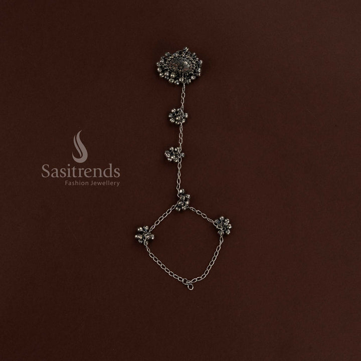 Sasitrends traditional Navarathri oxidised finger ring and kada bracelet jewellery crafted with artistic ethnic detailing for festive celebrations