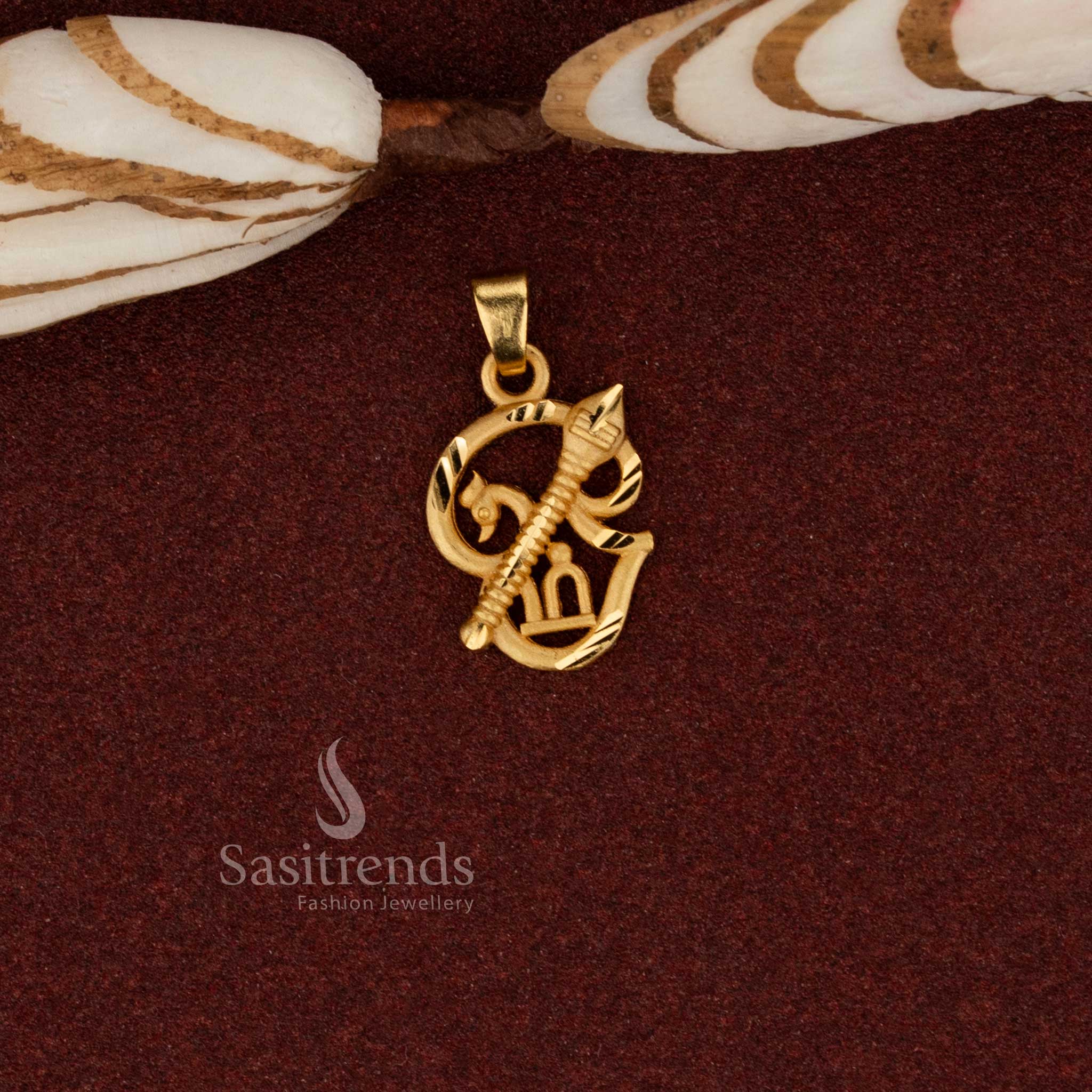 Sasitrends traditional ethnic 24K micro gold plated forming om vel pendant designed with timeless craftsmanship for temple visits and festive traditions