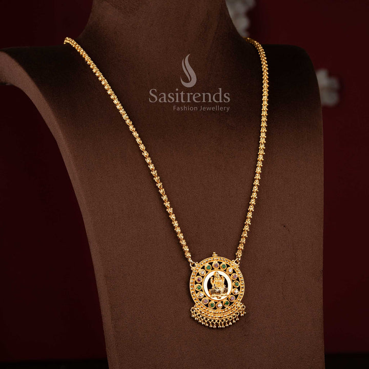 Traditional One Gram Micro gold plated Lakshmi Motif AD Stone Encircled Pendant Chain Necklace