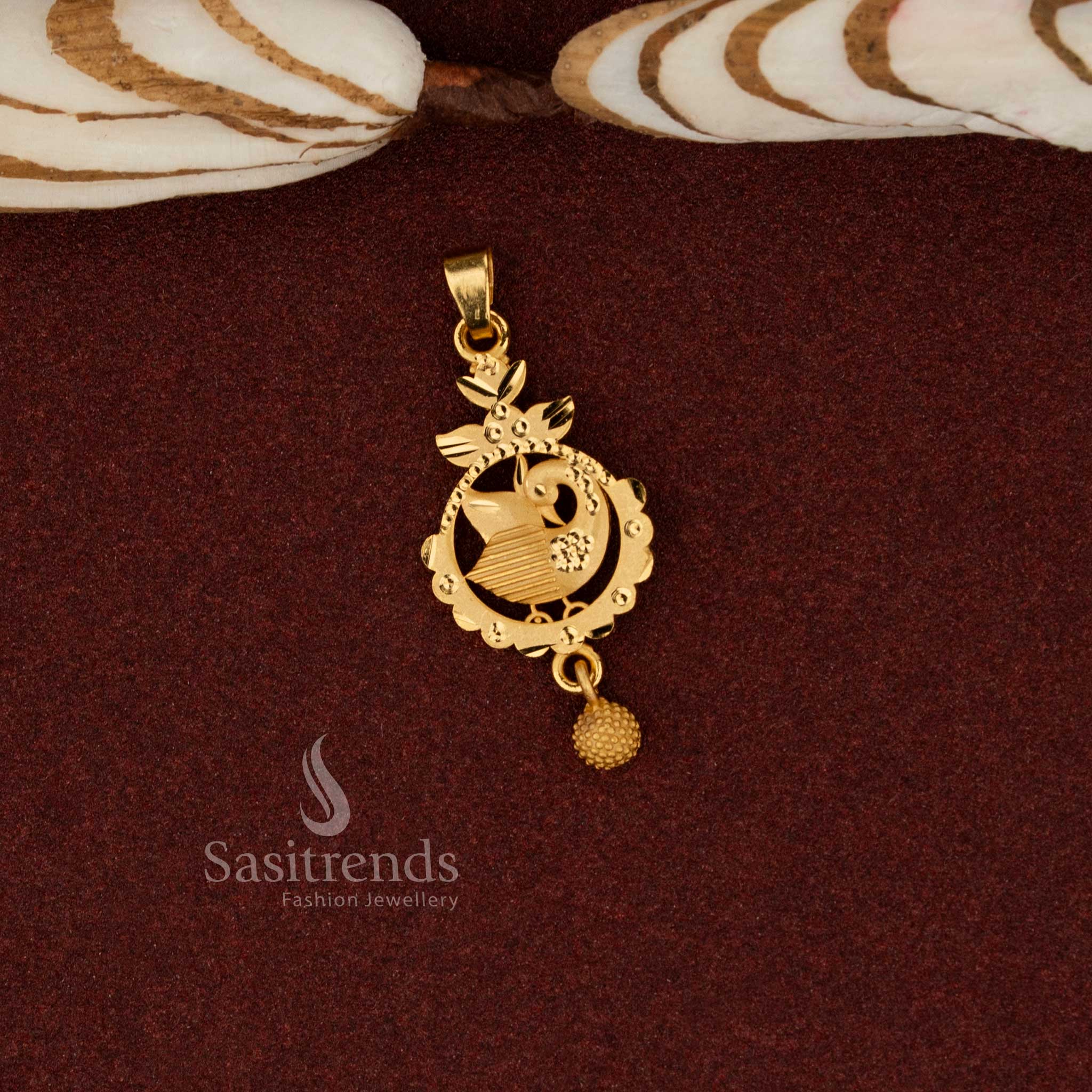 Sasitrends peacock traditional 24K micro gold plated forming collection pendant crafted with classic ethnic design suitable for temple visits, cultural styling, festive traditions and elegant traditional wear