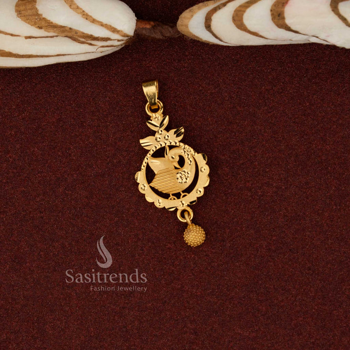 Sasitrends peacock traditional 24K micro gold plated forming collection pendant crafted with classic ethnic design suitable for temple visits, cultural styling, festive traditions and elegant traditional wear