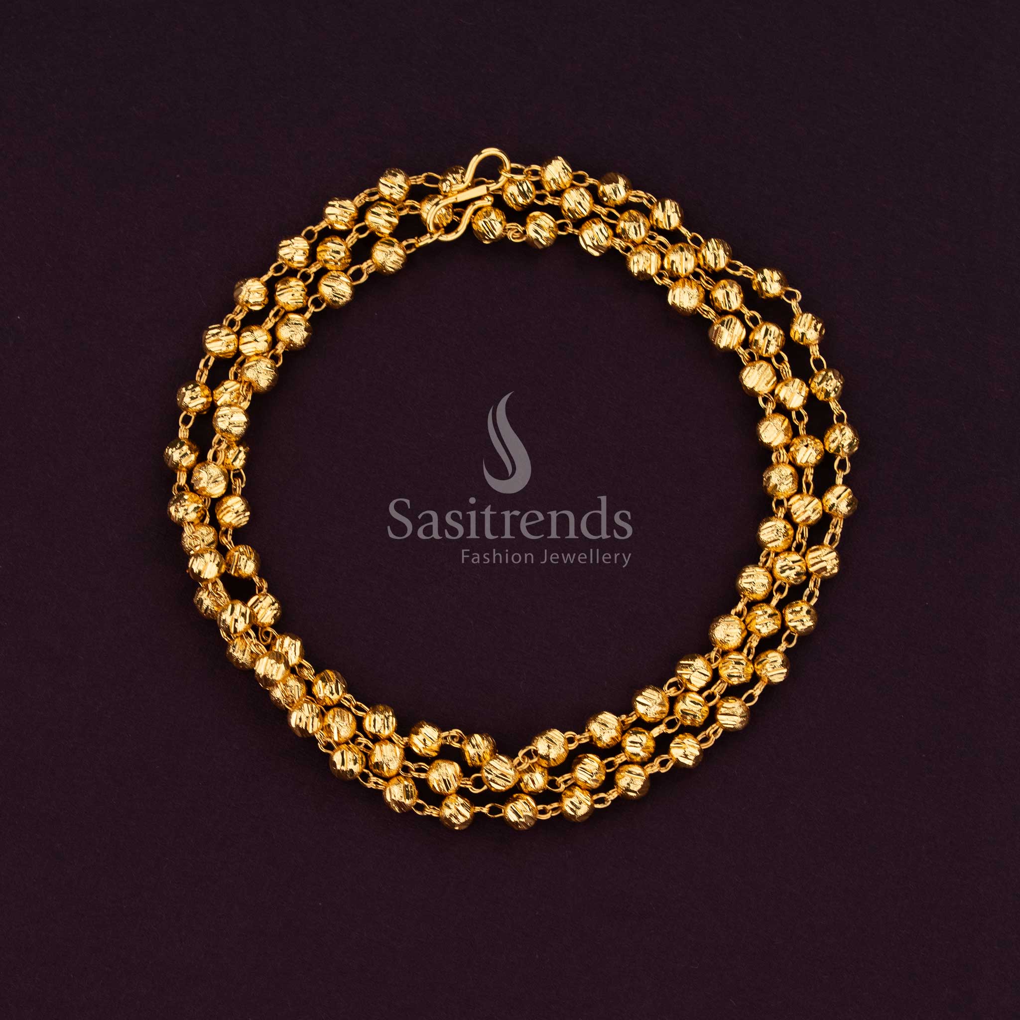 Sasitrends traditional real gold look designer ball chain in guaranteed micro gold plated finish with structured bead detailing