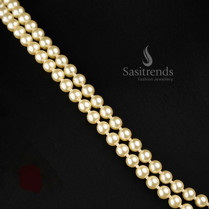 Sasitrends traditional shell pearl long necklace with double layer and triple layer statement design for weddings and grand functions