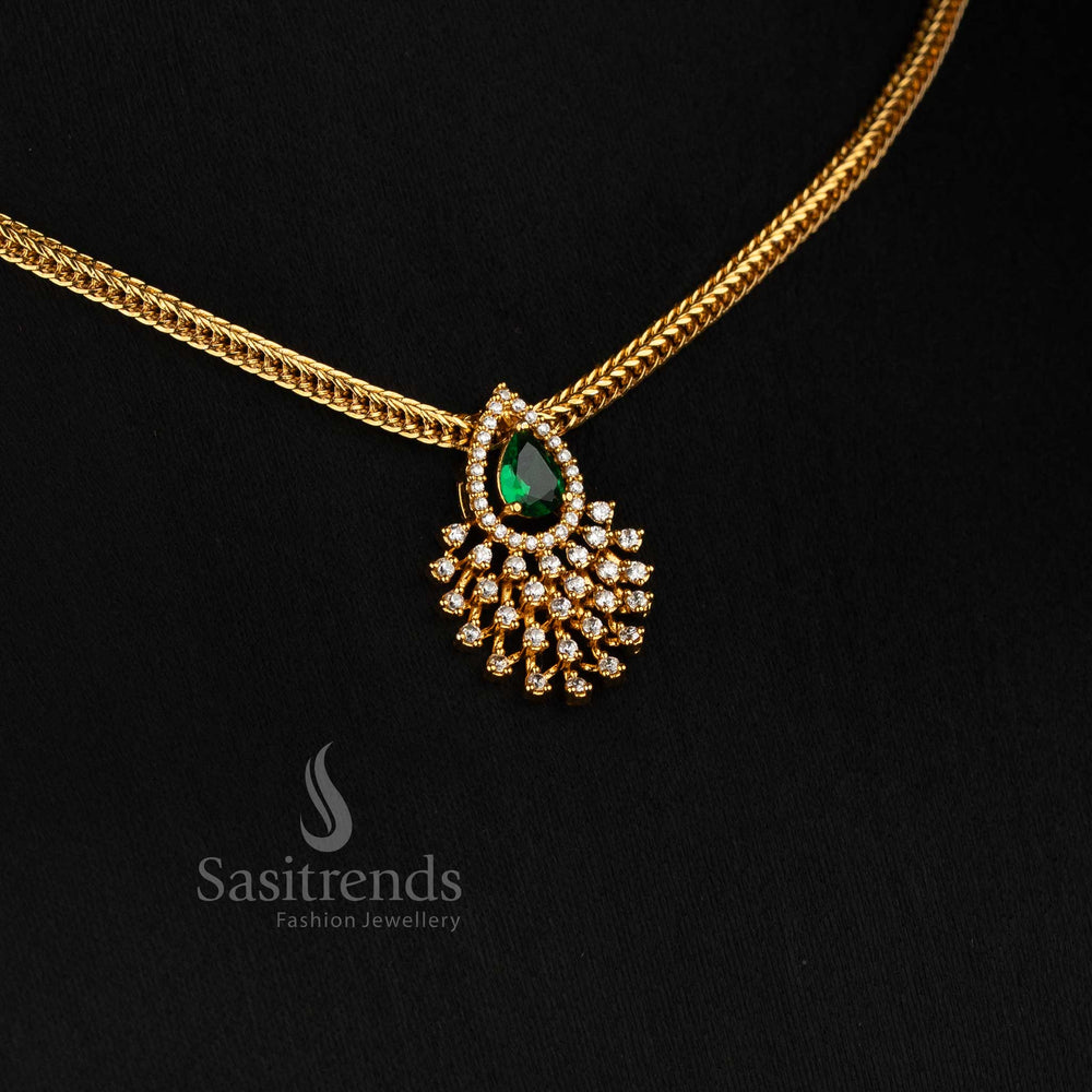 Sasitrends traditional temple matte gold teardrop AD stone mesh pendant choker necklace set with matching earrings