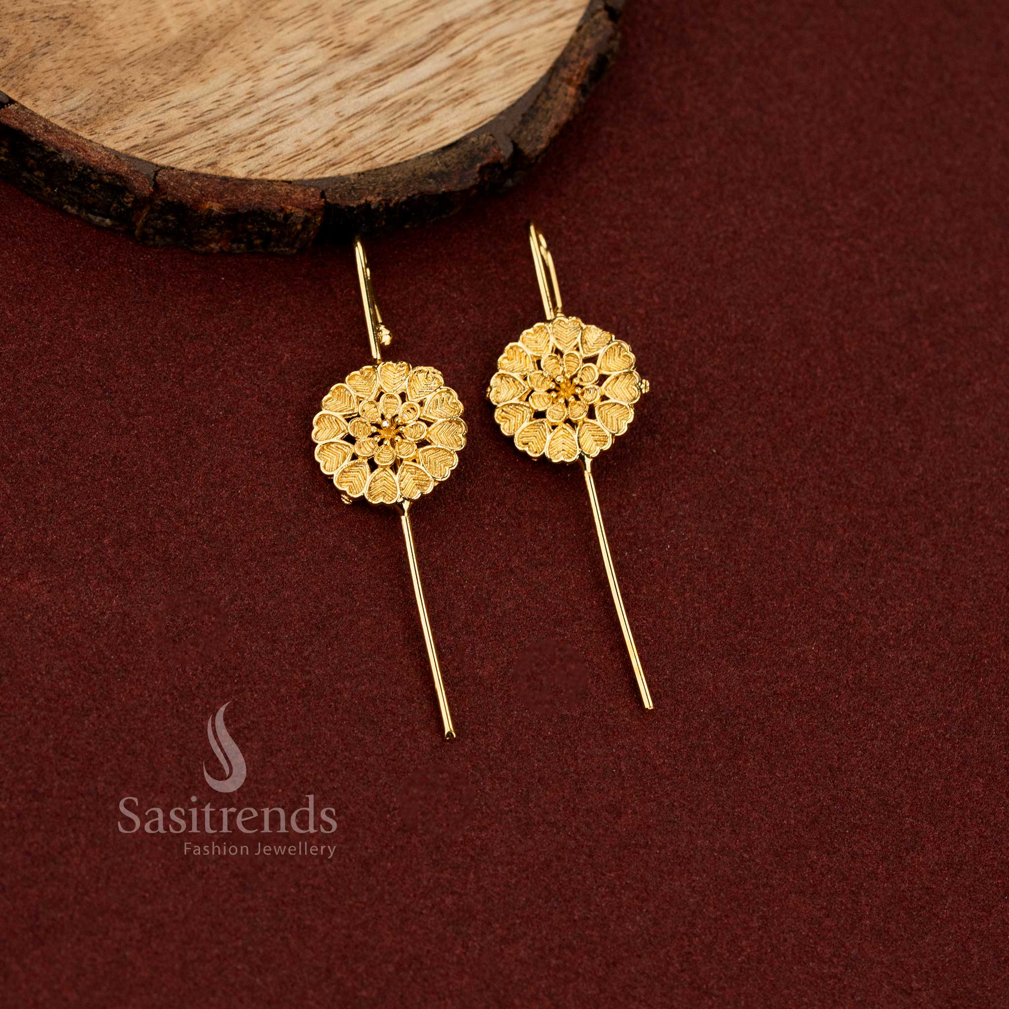Sasitrends trendy 24K gold plated heart motif flower ear cuff fashion earrings designed with refined craftsmanship offering chic and modern jewellery appeal