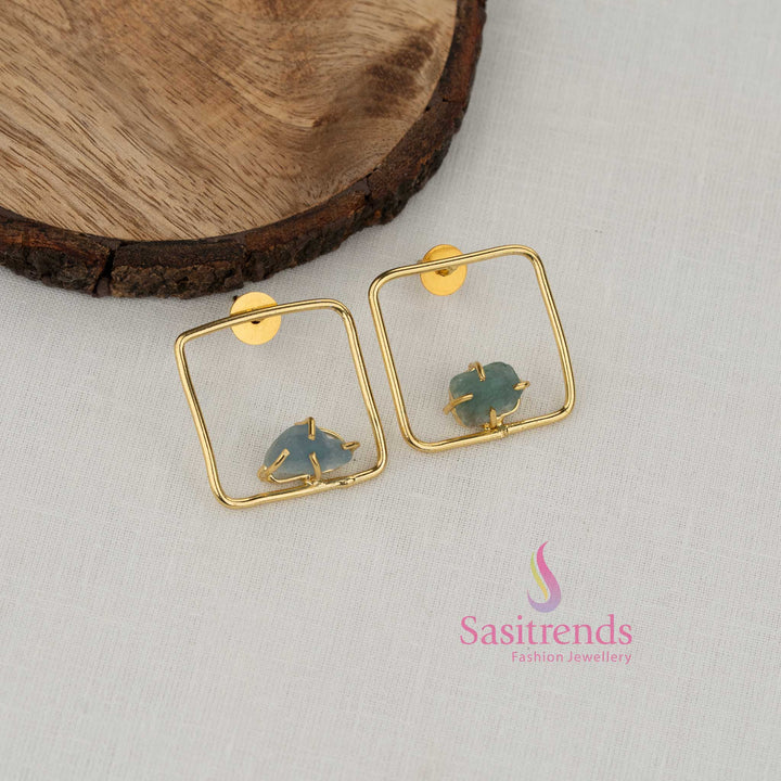 Trendy Gold Plated Natural Stone Multi-Shape Earrings with Square, Pear, Triangle & Round Stone Design for Ethnic Wear, Office Styling & Casual Outings