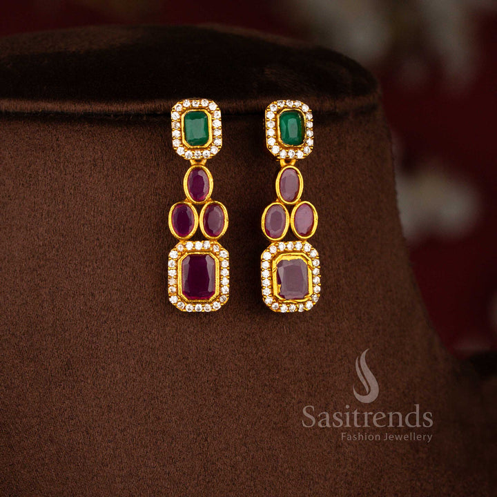 Sasitrends trendy matte gold plated multi American diamond peacock choker necklace jewellery set crafted for women who love traditional peacock design with modern sparkle finish