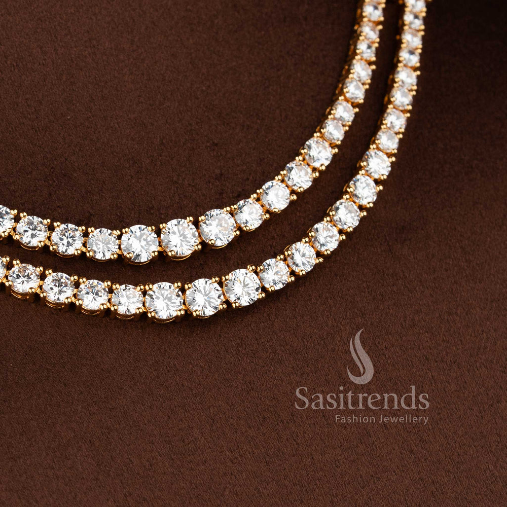 Classic two-layered micro gold plated American Diamond geometric necklace set by Sasitrends.
