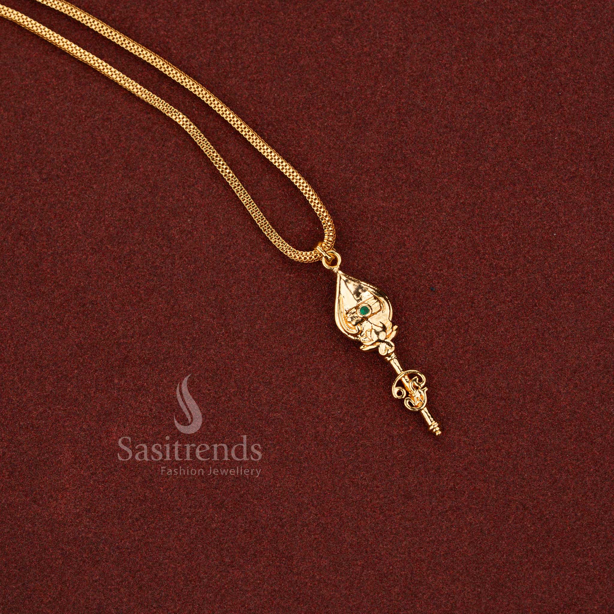 Vel inspired teardrop pendant green stone necklace finished with micro gold plating and 24 inches box chain - Sasitrends