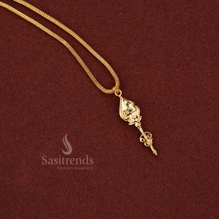 Beautifully Crafted 24K Micro Gold Plated Vel Drop Pendant Necklace with 24 Inches Box Chain | Traditional Gold Finish Jewellery